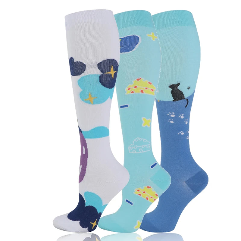 58 Styles 3 Pairs/Pack Compression Socks Knee High 30MmHg Women Men Sports Socks Edema Diabetes Varicose Veins Running Socks Quick Pick Grocers
